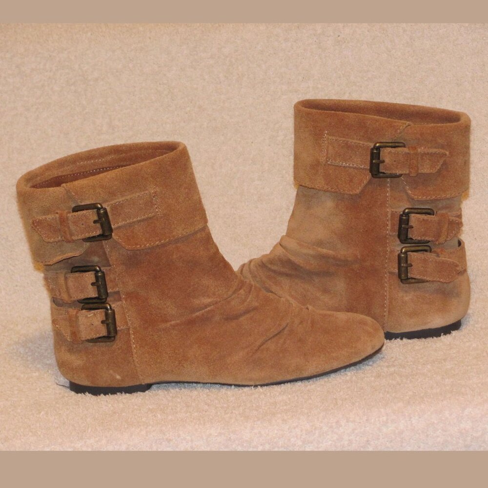 Tan suede booties by Gianni Bini
